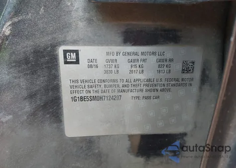 2017 Chevrolet Cruze Lt Auto from USA, damaged, VIN 1G1BE5SM0H7124207